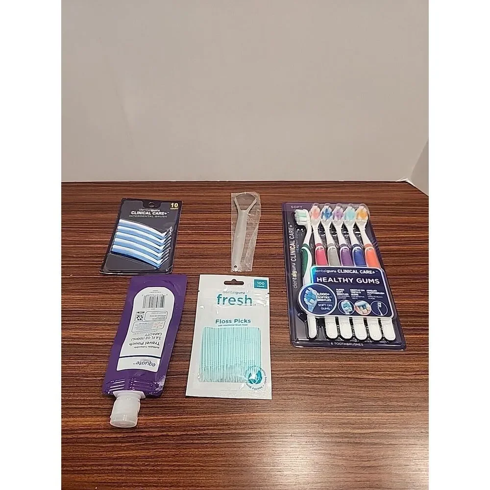 Guru Nanda Lot Tooth brushes Floss Picks Interdental Tongue Scraper Travel Pouch